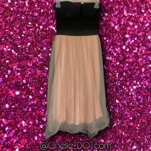 Black & Blush Pink Lace & Mesh Strapless Dress